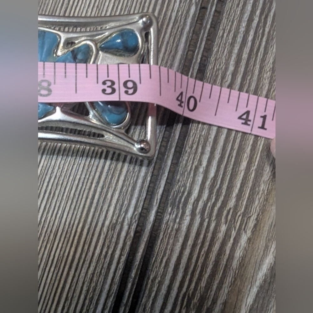 Unique Faux Turquoise Belt Buckle With Silver Backing Vintage - Picture 9 of 10